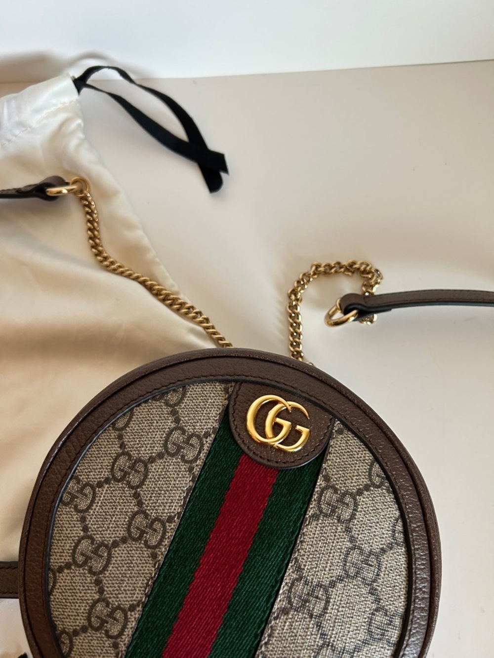 Gucci Brown GG Web Round Crossbody with Green & Red Stripe - Picture 3 of 5